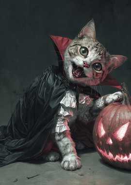 Vampurr Cat with Pumpkin
