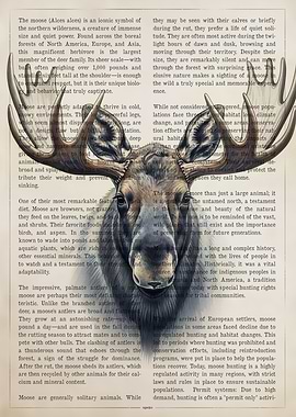 Moose Portrait on Vintage Text Background