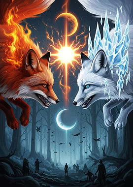 Fire and Ice Foxes Confrontation