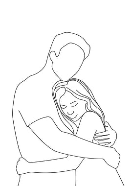 Minimalist Couple Hug Line Art