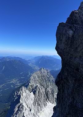 Mountain peak Zugspitze landscape with blue sky