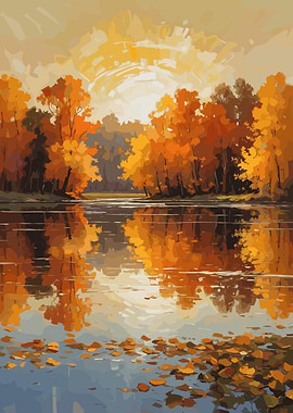 Autumn Lake Reflection Painting