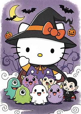 Hello Kitty Halloween Cartoon Illustration