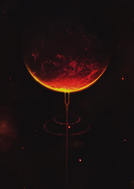 Fiery Planet with Rings in Space