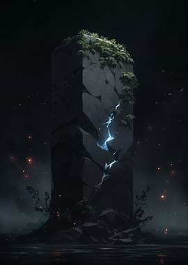 Mystical Stone Monolith with Blue Energy