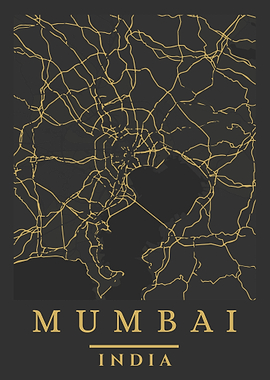 Mumbai India Map Art Print
