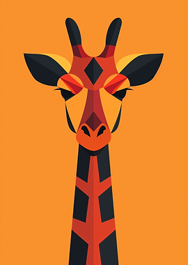 Colorful giraffe vector portrait on bright orange