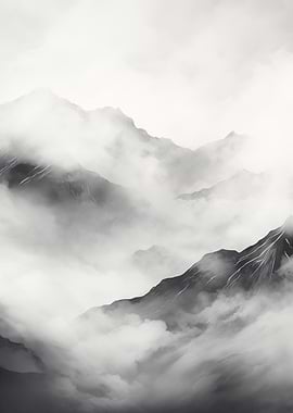 Mountain Range in Fog