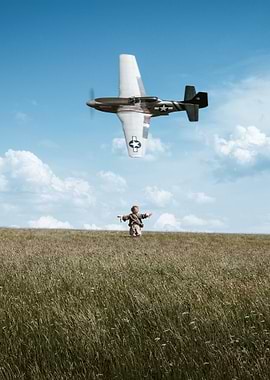 Boy and P-51 Mustang Airplane