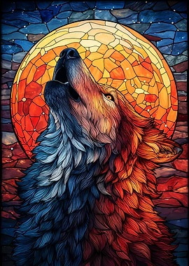 Howling Wolf Stained Glass Art