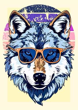 Cool Wolf with Sunglasses Retro Style