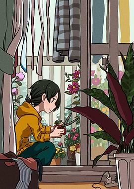 Girl with Scissors by the Window