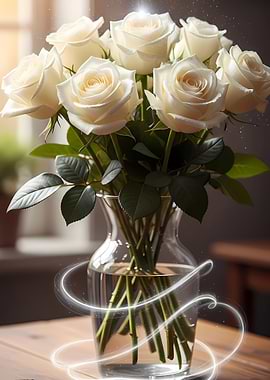 Elegant White Roses in Glass Vase