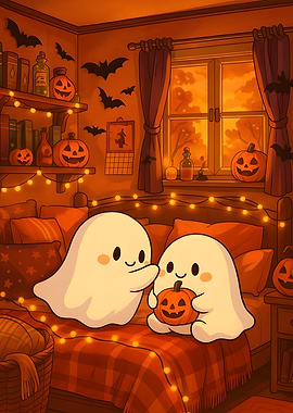 Cute Halloween Ghosts with Pumpkin