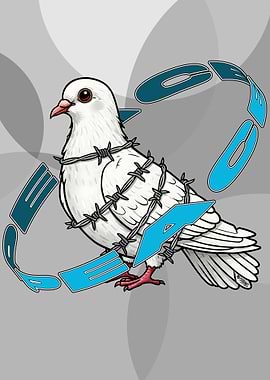 Barbed Wire Dove with 'PEACE' Text
