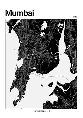 Mumbai Black and White Map