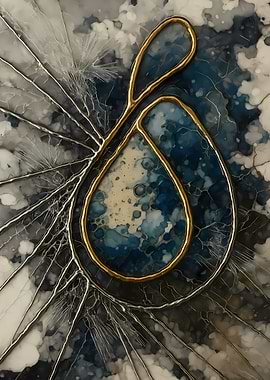 Abstract Porcelain #107 - Abstract Golden Teardrop with Radial Lines