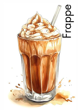 Watercolor Frappe Drink Illustration | | Watercolor Kitchen Decor