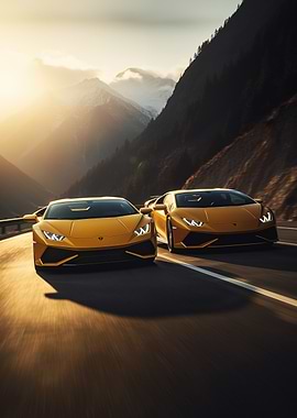 Two Yellow Lamborghini Art