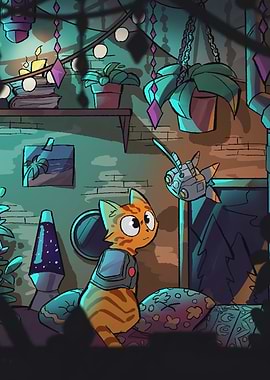 Cute Cat with Robot Friend