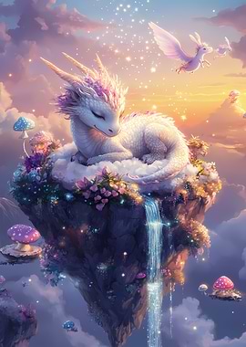 Dreamy Dragon Island with Waterfall