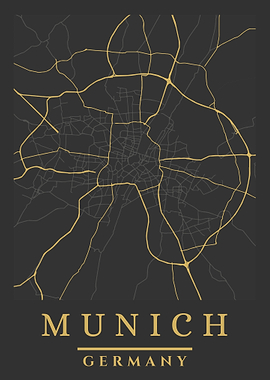 Munich, Germany City Map Art
