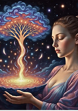 Woman Holding Cosmic Tree of Life