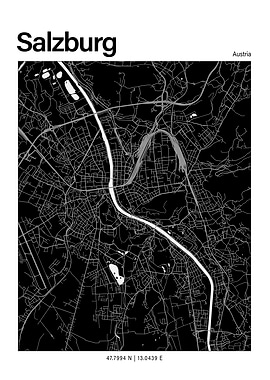 Salzburg Black and White Map