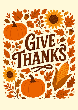 Give Thanks Autumnal Illustration