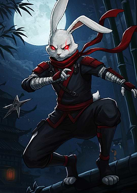 Ninja Rabbit Warrior in the Night