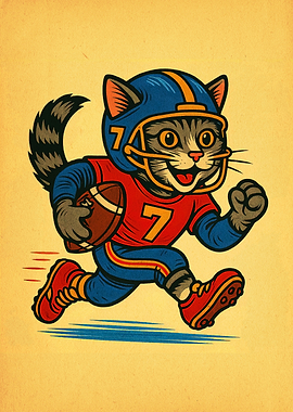 Cartoon Cat Football Player Illustration