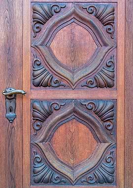 Ornate Carved Wooden Door Detail