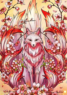 Nine-tailed Fox with Cherry Blossoms