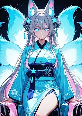 Anime Girl with Fox Ears and Tails