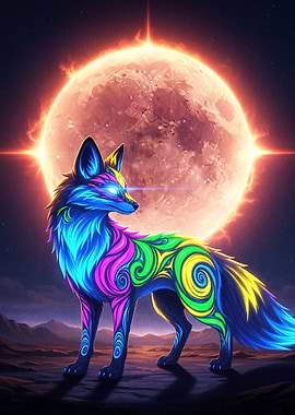 Neon Fox Giant Moon