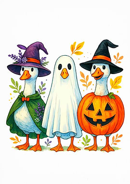 Halloween Geese in Costume Illustration
