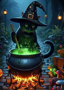 Witch Cat Brewing Potion
