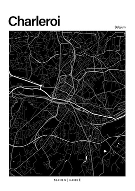 Charleroi Black and White Map