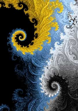 Fractal Art: Yellow, Blue, and Gray Swirls