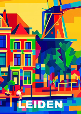 Leiden, Netherlands Colorful Cityscape Art