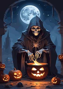 Halloween Skeleton with Jack-o'-lanterns