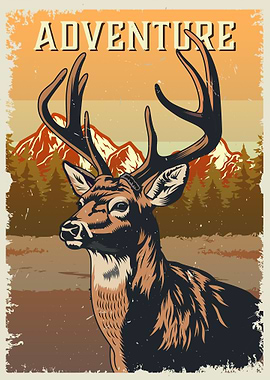 Adventure Deer Vintage Style Poster