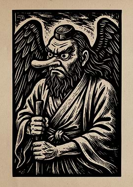 Tengu Woodcut Print Art
