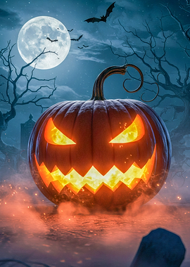 Halloween Pumpkin in Graveyard