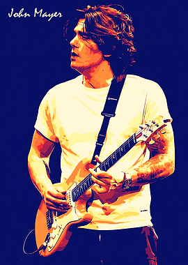 John Mayer playing guitar, pop art