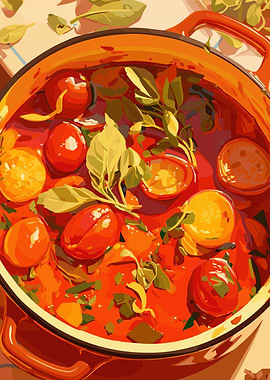 Tomato Soup in Orange Pot Illustration