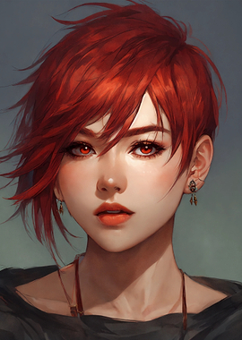 Anime-style portrait of a red-haired woman