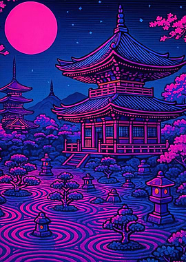 Neon Japanese Garden Pagodas