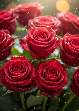 Red Roses with Water Droplets