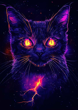 Neon Cat Portrait Animal